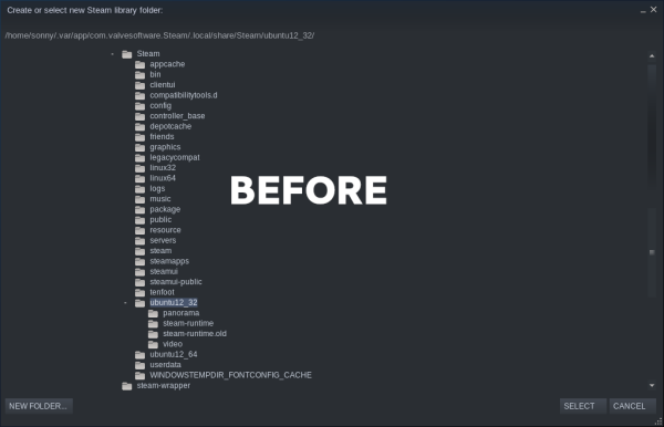 A screenshot of the Steam file picker before portal integration.