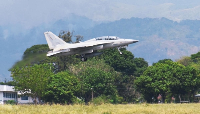 A Philippine Air Force FA-50PH fighter jet is seen during the Cope Thunder exercise in Pampanga in this photo posted by the PAF on April 19, 2024. Photo: Philippine Air Force
