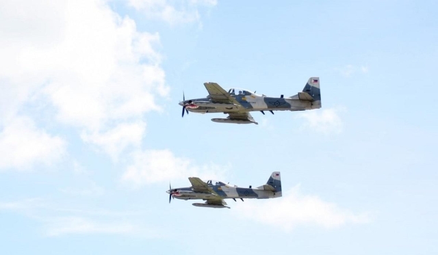 Two PAF A29 Super Tucanos take off for the Maritime Cooperative Activity with the Australian Defence Force on Nov. 26, 2023. Photo: Philippine Air Force