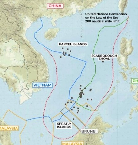 SOUTH CHINA SEA 

Overlapping claims 
China claims 90 percent of the South China Sea as its sovereign territory, but is 
opposed by Southeast Asian states and Taiwan. The sea is strategically vital; it has 
rich fishing stocks, likely oil and gas deposits, and is where $3 trillion of trade 
transits annually. 
