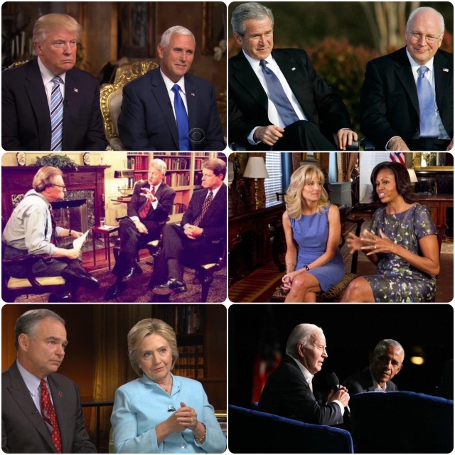 Pictures of joint interviews with Trump and Pence, Bush and Cheney, Clinton and Gore, Michelle Obama and Jill Biden, Hillary and Kaine and Obama and Biden. Credit: SE Cupp.