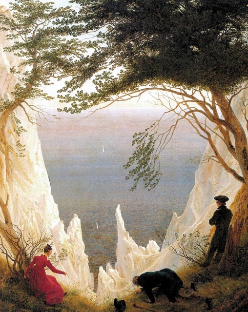 Chalk Cliffs on Rügen (1818). 90.5 × 71 cm. Museum Oskar Reinhart am Stadtgarten, Winterthur, Switzerland. 

Friedrich married Christiane Caroline Bommer in 1818, and on their honeymoon they visited relatives in Neubrandenburg and Greifswald. This painting celebrates the couple's union.