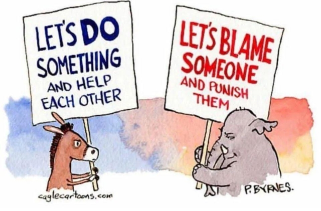 "Let's DO Something and Help Each Other" or "Let's Blame Someone and Punish Them" -- such stark contrasts in the approach of each political party.

#help #blame #do #punish #Democrats #Republicans #political #humour #politics #humor #campaign 