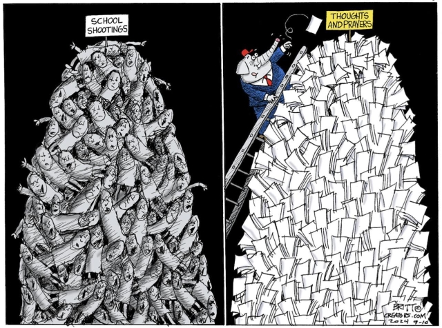 This senseless violence against children simply MUST stop!
A mountain of deceased children from school shootings alongside a mountain of 'thoughts and prayers' with each event.