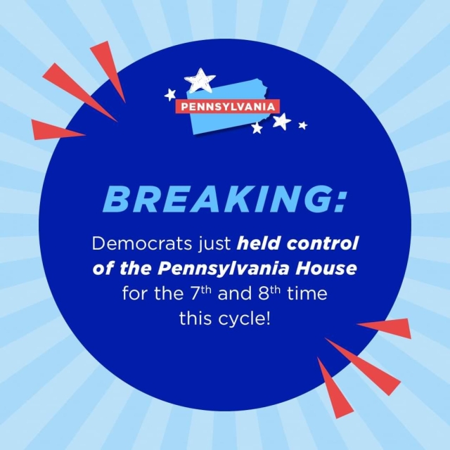 Breaking: Democrats just held control of the Pennsylvania House for the seventh and eighth time in less than two years. When we vote we win!