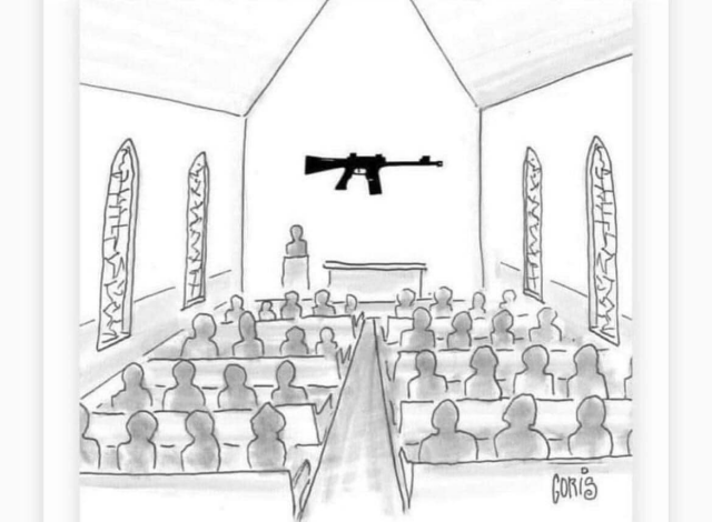 Putin Republicans have made gun violence a "fact of life" and are here in the picture sitting and worshipping a gun, the gun is centered and displayed on the alter wall of the church.

All the putin republican traitors are sitting and looking at the gun in worship.

Shows how truly sick and demented the republicans are as our children are murdered in hundreds of mass shooting.