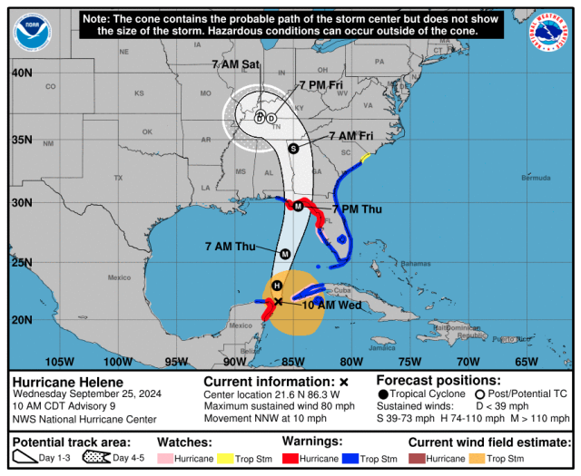 Path of hurricane helene going through Florida