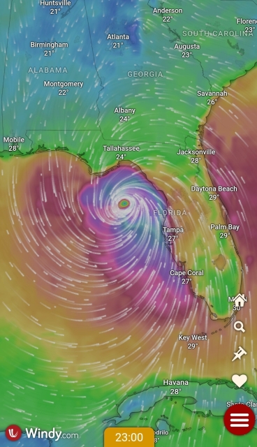 Screen shot from the Windy app showing Hurricane Helene just off the west coast of Florida.