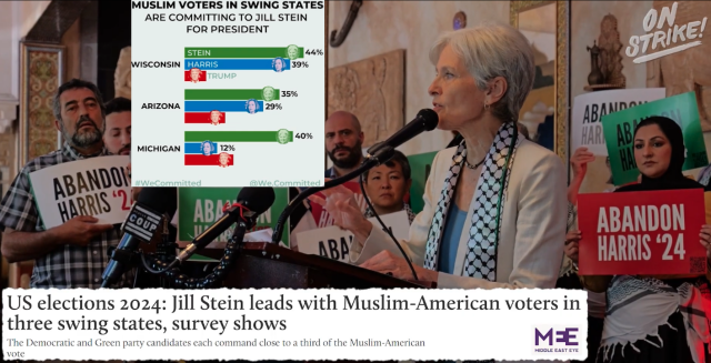 US elections 2024: Jill Stein leads with Muslim-American voters in swing states, survey show. Source: Middle East Eye 2024-09-10