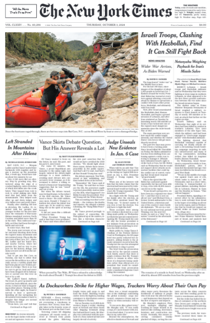 todayś times front page with small smith story vs its #ButHerEmails front page