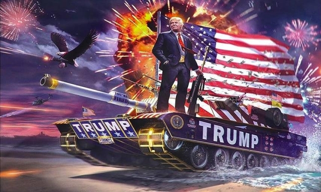 Trump "fan art". They have a bizarre fantasy image of him.