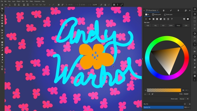 Andy Warhol signature on colorful flower texture