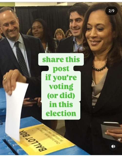 The photo shows Vice President Kamala Harris voting  and the words: share this post if you're voting (or did) in this election.

#Kamala #Harris #election2024