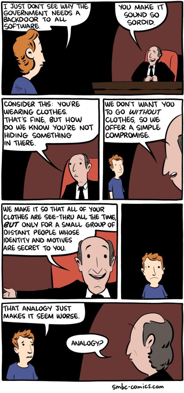 Comic that shows why we must have privacy and that a backdoor for the "good guys" only is not an option.