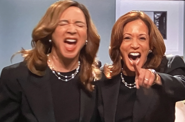 Maya and Kamala glowing in the SNL cold open