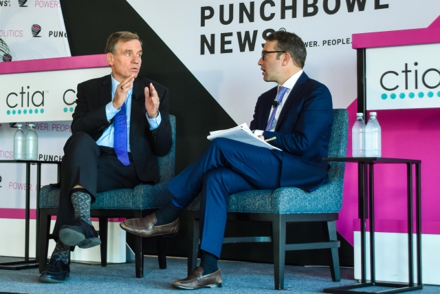 Sen. Mark Warner (D-Va.) and Punchbowl News founder Jake Sherman, 31 Oct. 2024