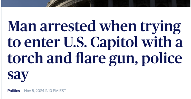 Headline Man arrested when trying to enter U.S. Capitol with a torch and flare gun, police say

Hopfully this is all they do