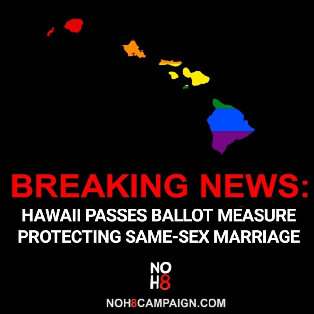 BREAKING: #Hawaii passes ballot measure protecting same-sex marriage #NOH8