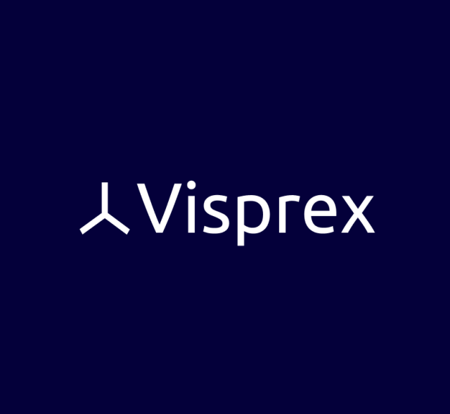 White logo Visprex on dark blue background