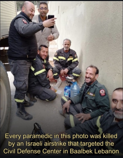 Photos of paramedics in Baalbeck. They were all killed in an Israeli airstrike. 