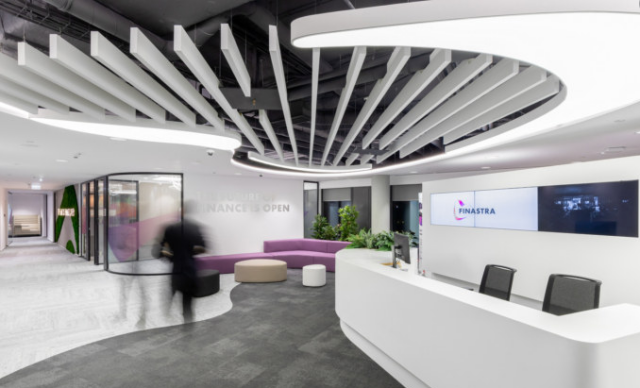 A photo of Finastra's reception area in a London office. 