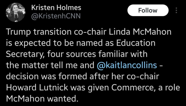 Post from CNN about Linda McMahan: 