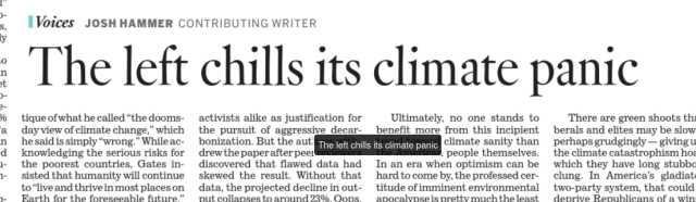 "The left chills its climate panic" by Josh Hammer