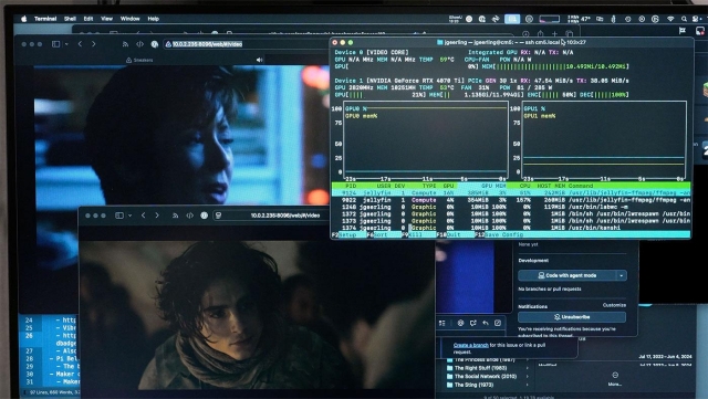 Sneakers and Dune II being live-transcoded at the same time through an Nvidia GPU on the Raspberry Pi CM5.