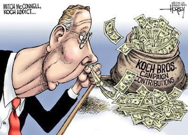 Mitch McConnell snorting Koch cash as it were coke.