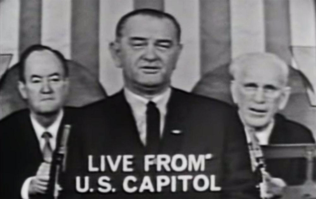 
March 15, 1965 - Less than a week after the Bloody Sunday police attacks on peaceful marchers at the Edmund Pettus Bridge in Selma, Alabama, President Lyndon Johnson addressed the American people before a televised Joint Session of Congress.